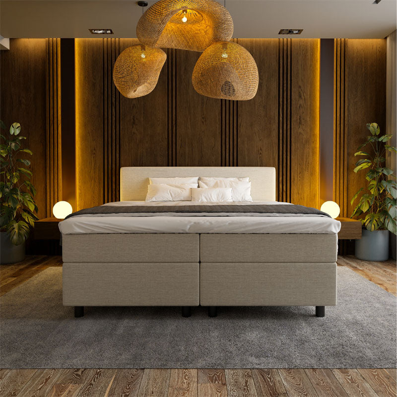 Boxspring Hotel Suite Beige 140x200 Cm Comfortschuim + 4 Cm Excl. Montage Hoge Instap & Direct Leverbaar & 7 Comfortzones & Medium Nova Spring -