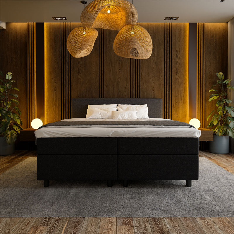 Boxspring Hotel Suite Zwart 140x200 Cm Comfortschuim + 4 Cm Incl. Montage Hoge Instap & Direct Leverbaar & 7 Comfortzones & Medium Nova Spring -