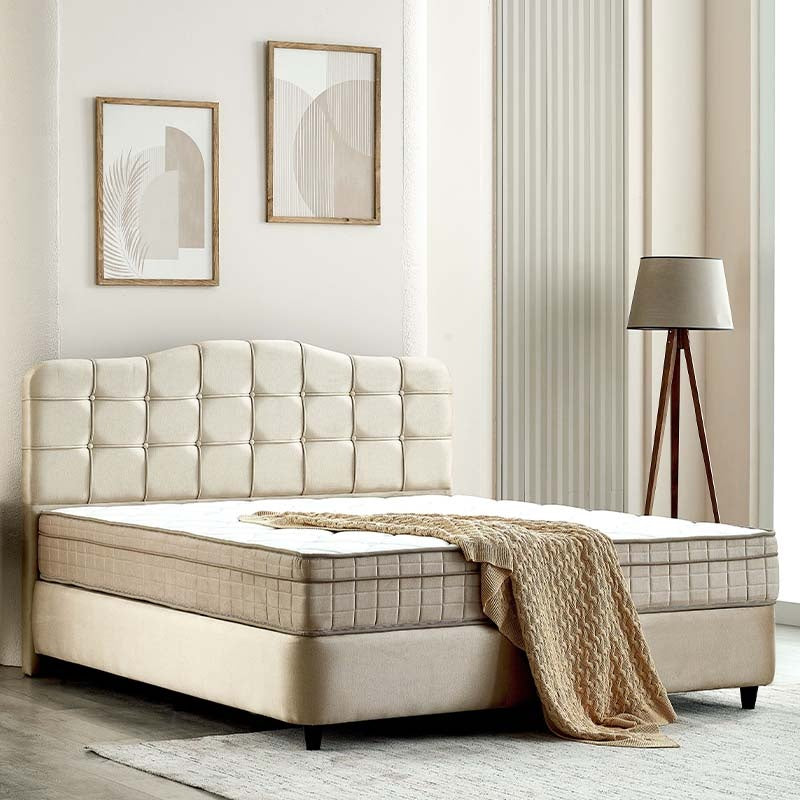 Boxspring Met Opbergruimte Marrakech Velvet Beige 140x200 Cm Hoge Instap & 7 Comfortzones & Medium Primaviera Deluxe - Dekbed-Discounter.nl