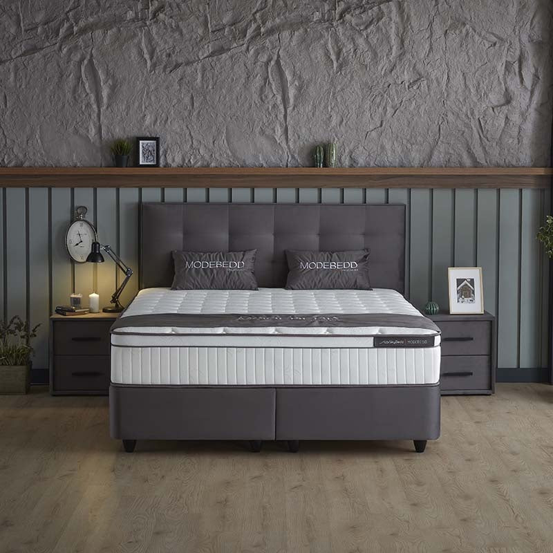 Boxspring Met Opbergruimte Modebedd Antraciet 160x200 Cm 7 Comfortzones & Stevig & Hoge Instap SKYBEDD - Dekbed-Discounter.nl