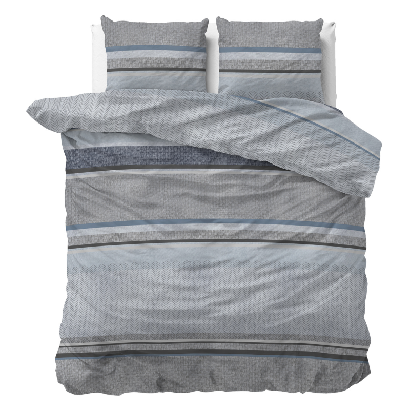 Dekbedovertrek Tados Tweepersoons (200x200 Cm) Grijs Microvezel Strepen Sleeptime - Overtrek - 200x200 Cm (Tweepersoons) - Sleeptime - Dekbed-Discounter.nl