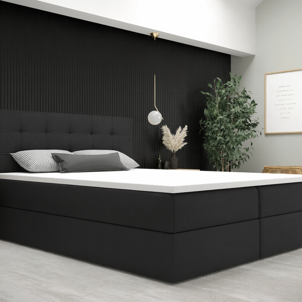 OP=OP Boxspring met opbergruimte Bloss - 160 x 200 Zwart/Antraciet - Extra hoog