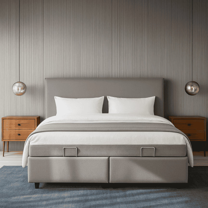 2-Persoons Boxspring Julia Met Opbergruimte - Beige - Beige 140x200 Cm - Pocketvering - Inclusief Topper - Dekbed-Discounter.nl