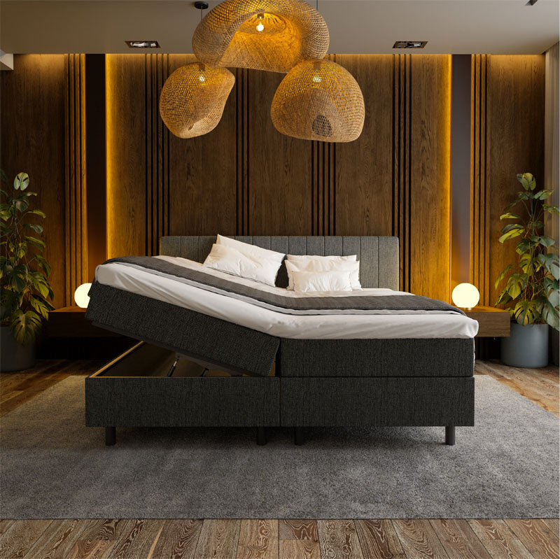2-Persoons Boxspring Met Opbergruimte Beam - Antraciet - Antraciet 140x210 Cm - Pocketvering - Inclusief Topper - Dekbed-Discounter.nl