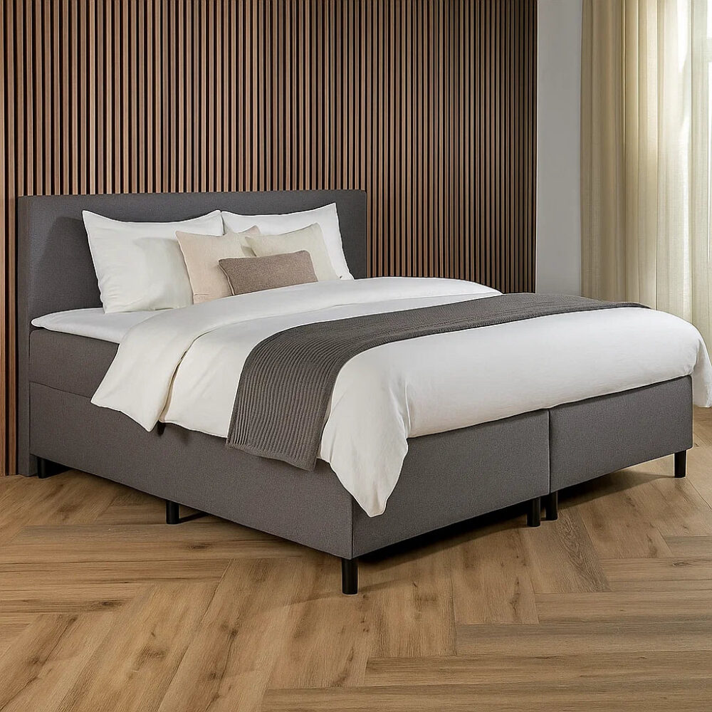 2-Persoons Boxspring Met Opbergruimte - Billy - Antraciet & Grijs 160x200 Cm - Pocketvering - Inclusief Topper - Dekbed-Discounter.nl