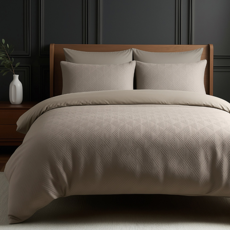 Dekbedovertrek 3D Embossed Milano Taupe Grijs Eenpersoons (140x200 Cm) Taupe & Grijs Microvezel Abstract & Effen Sleeptime Elegance - Overtrek - Dekbed-Discounter.nl