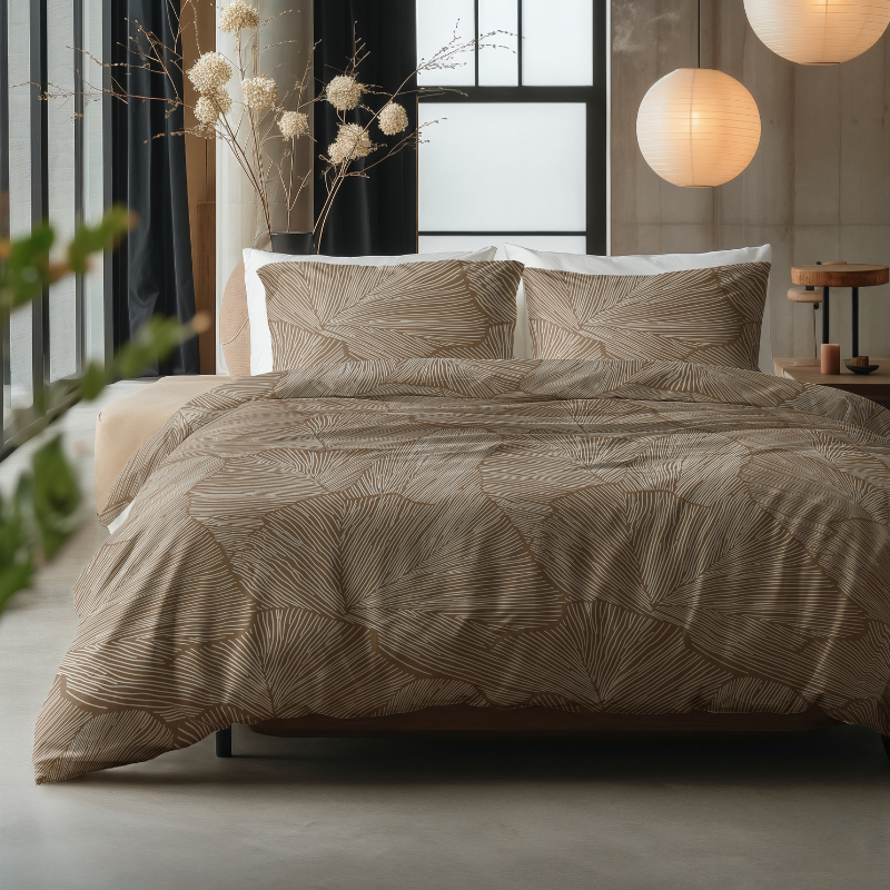 Dekbedovertrek Katoen Amber LitsJumeaux (240x220 Cm) Bruin & Wit Katoen Organisch Sleeptime Pure - Overtrek - 240x220 Cm (Lits-Jumeaux) - - Dekbed-Discounter.nl