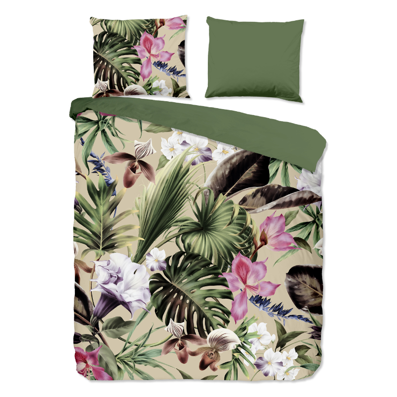 Dekbedovertrek Katoen Irze LitsJumeaux (240x220 Cm) Groen & Meerkleurig Katoen Bloemen Good Morning - Overtrek - 240x220 Cm (Lits-Jumeaux) - - Dekbed-Discounter.nl