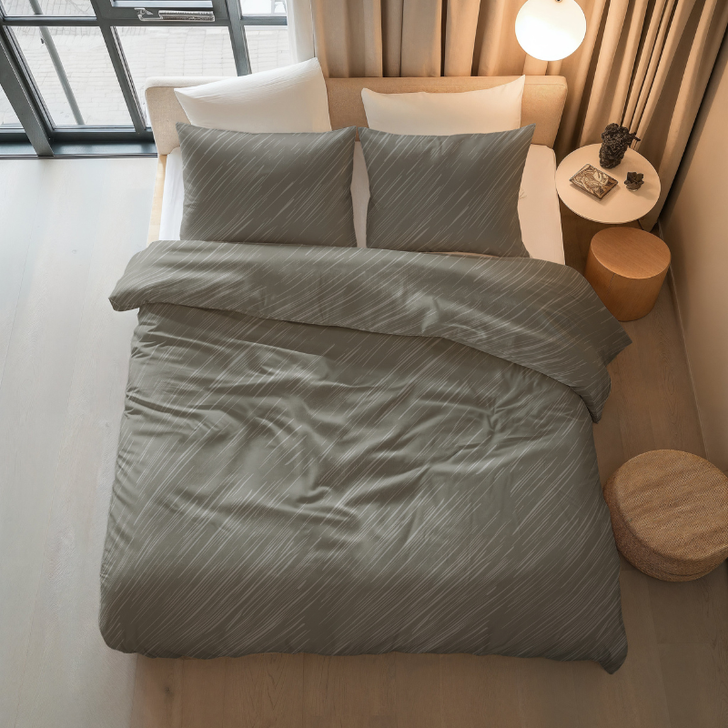 Dekbedovertrek Katoen Mellow Stone LitsJumeaux (240x220 Cm) Grijs Katoen Effen & Abstract & Strepen Sleeptime Pure - Overtrek - 240x220 Cm - Dekbed-Discounter.nl