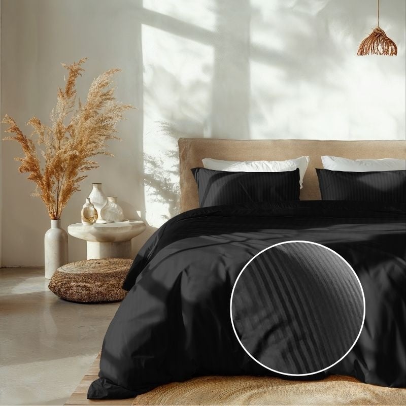 Dekbedovertrek Katoen Satijn Banda Zwart LitsJumeaux (240x220 Cm) Zwart Katoen Satijn Strepen Heckett Lane - Overtrek - 240x220 Cm (Lits-Jumeaux) - Dekbed-Discounter.nl