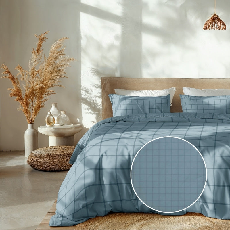 Dekbedovertrek Katoen Satijn Diamante Blauw LitsJumeaux (240x220 Cm) Blauw Katoen Satijn Ruiten Heckett Lane - Overtrek - 240x220 Cm - Dekbed-Discounter.nl