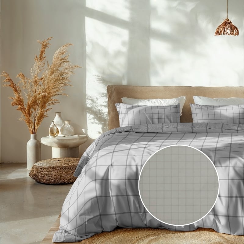 Dekbedovertrek Katoen Satijn Diamante Licht Grijs LitsJumeaux (240x220 Cm) Grijs Katoen Satijn Ruiten Heckett Lane - Overtrek - 240x220 Cm - Dekbed-Discounter.nl