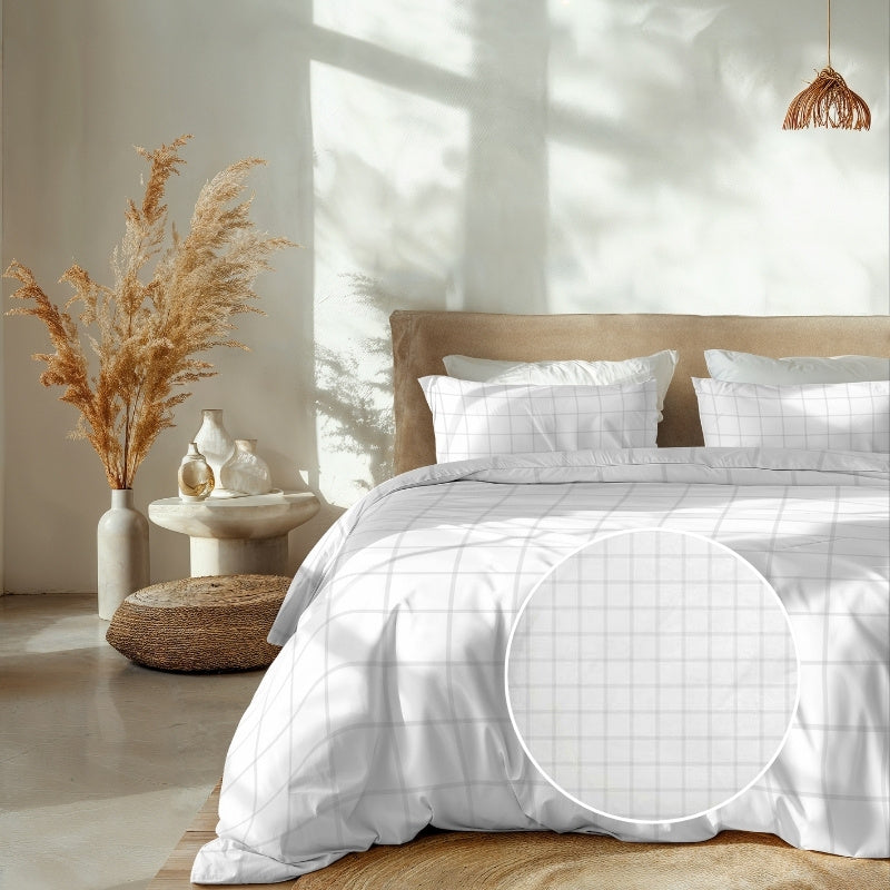 Dekbedovertrek Katoen Satijn Diamante Wit LitsJumeaux (240x220 Cm) Wit Katoen Satijn Ruiten Heckett Lane - Overtrek - 240x220 Cm (Lits-Jumeaux) - - Dekbed-Discounter.nl