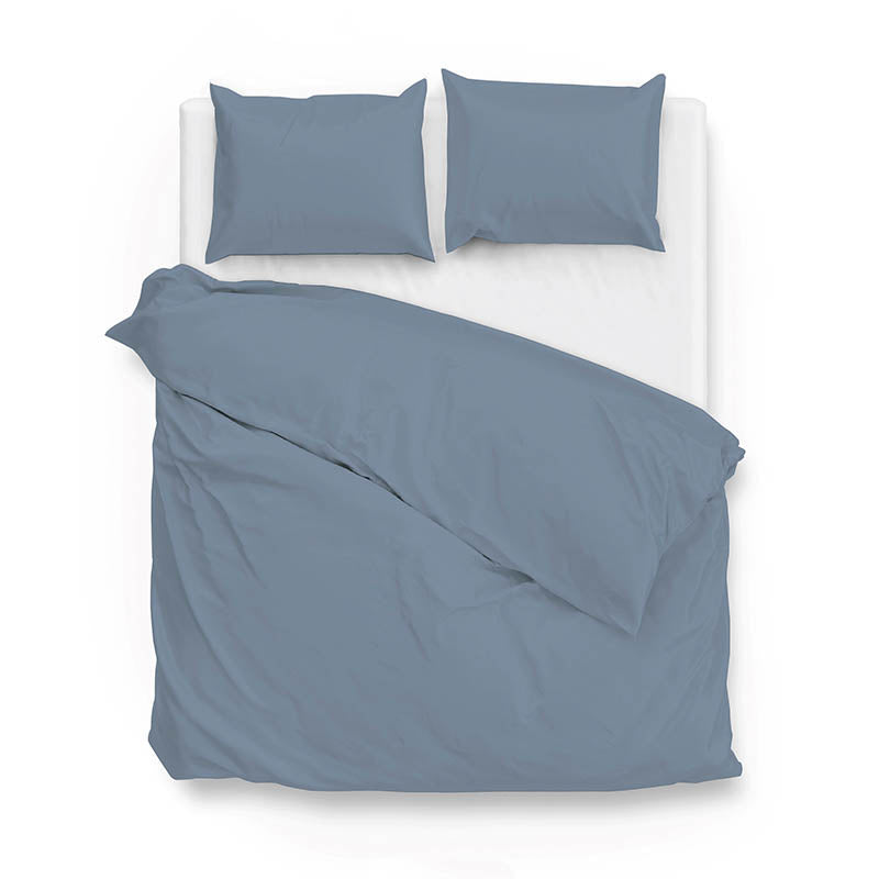 Dekbedovertrek Katoen Satijn Satinado Riviera Blue Eenpersoons (140x200 Cm) Blauw Katoen Satijn Effen Zo!Home - Overtrek - 140x200 Cm - Dekbed-Discounter.nl