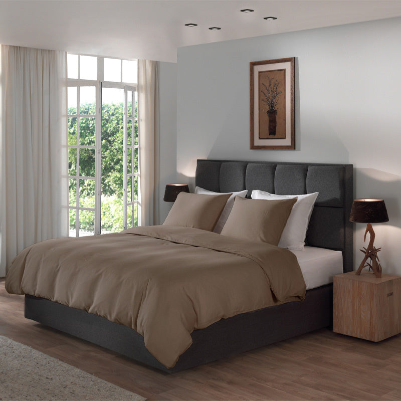 Dekbedovertrek Linnen - Plaza Taupe - Lits-Jumeaux (240x220 Cm) - Taupe Belgisch Linnen Katoen - Effen - Yellow Suites - Dekbed-Discounter.nl