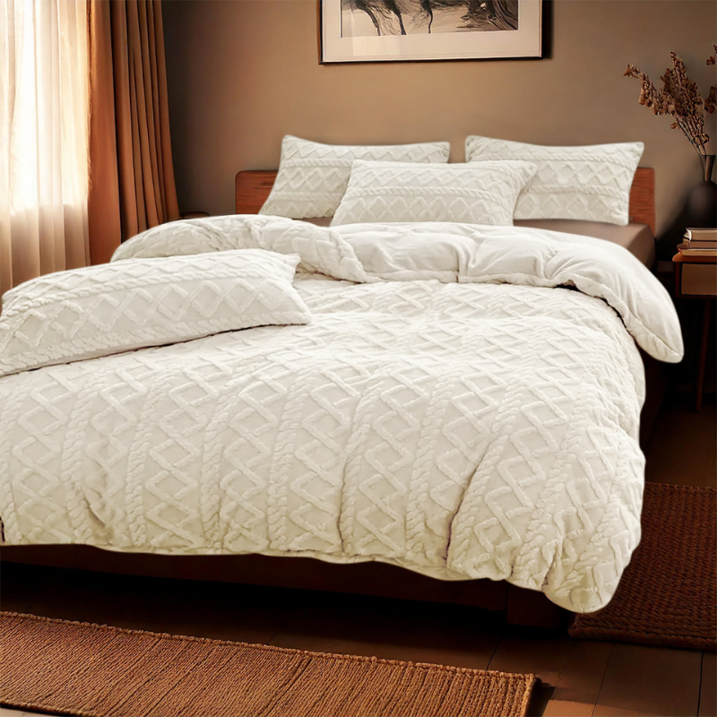 Dekbedovertrek Teddy Jacquard Wit Tweepersoons (200x200 Cm) Wit Microvezel Teddy Patroon Zydante - Overtrek - 200x200 Cm (Tweepersoons) - - Dekbed-Discounter.nl