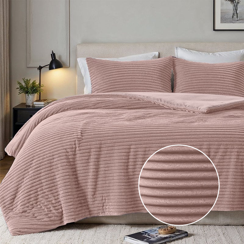 Dekbedovertrek Teddy Rib Eenpersoons (140x200 Cm) Oud Roze Microvezel Strepen Fresh And Co - Overtrek - 140x200 Cm (Eenpersoons) - Fresh And Co - Dekbed-Discounter.nl