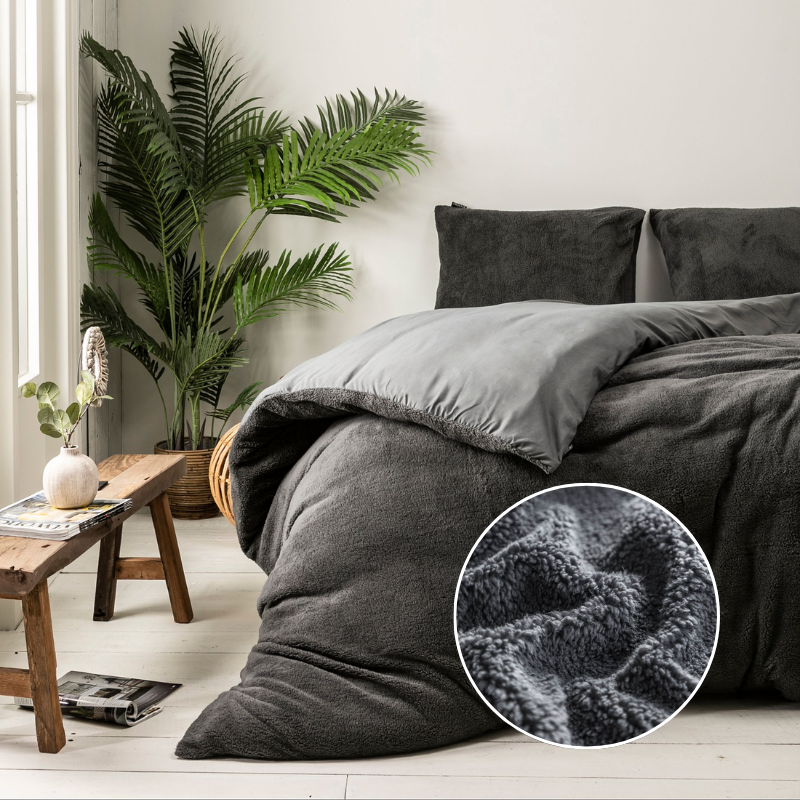 Dekbedovertrek Teddy Tweepersoons (200x200 Cm) Antraciet Microvezel Teddy Effen Fresh And Co - Overtrek - 200x200 Cm (Tweepersoons) - Fresh And - Dekbed-Discounter.nl