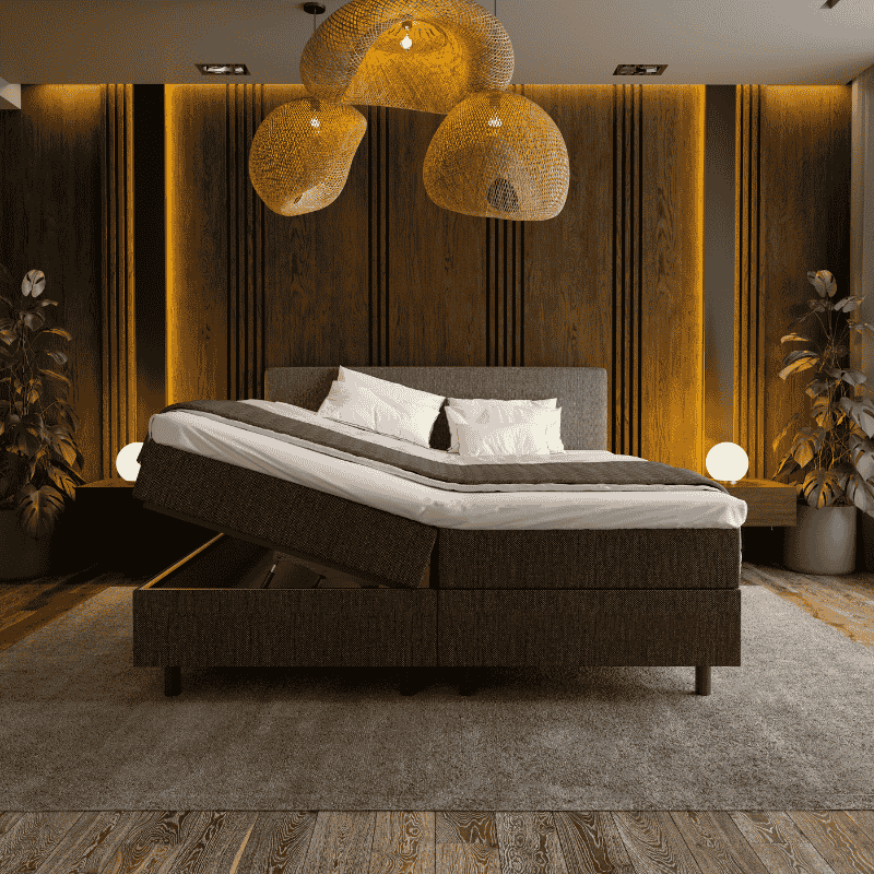 2-Persoons Boxspring Met Opbergruimte Hotel - Antraciet - Antraciet 160x210 Cm - Pocketvering - Inclusief Topper - Dekbed-Discounter.nl