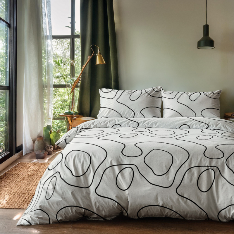 2e -50% | Dekbedovertrek Doodles Eenpersoons (140x200 Cm) Wit Microvezel Natuur Zydante - Overtrek - 140x200 Cm (Eenpersoons) - Zydante - Dekbed-Discounter.nl