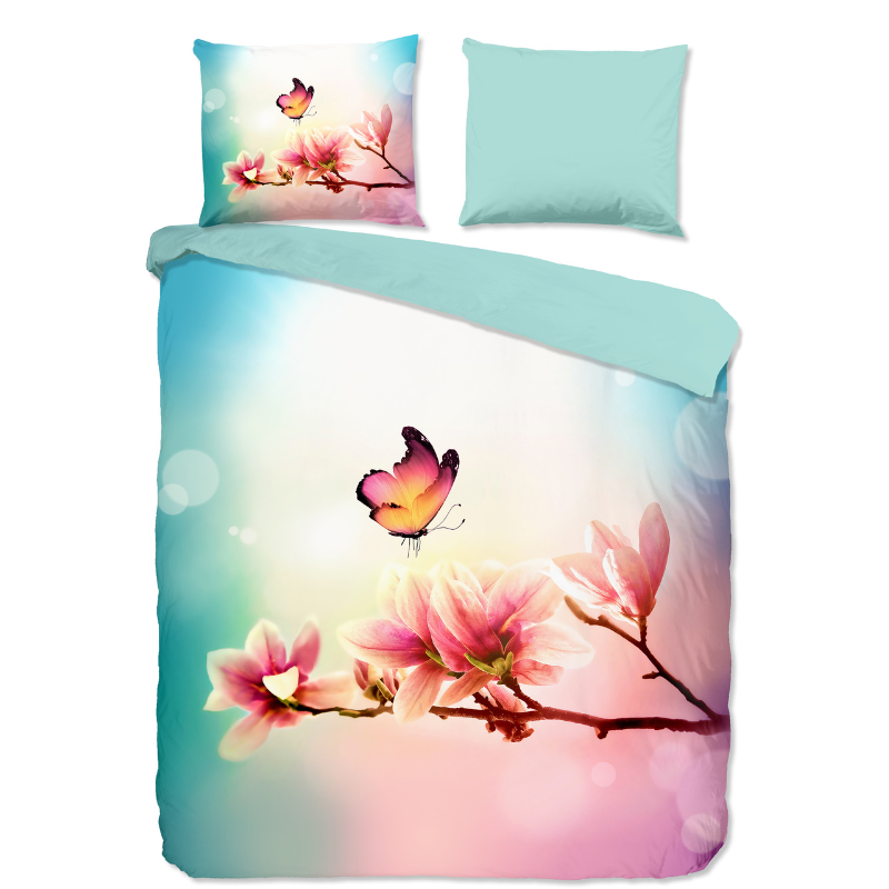 2e -50% | Dekbedovertrek Yuni Tweepersoons (200x200 Cm) Meerkleurig Microvezel Bloemen & Dieren Pure - Overtrek - 200x200 Cm (Tweepersoons) - Pure - Dekbed-Discounter.nl