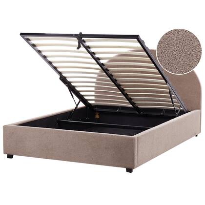 Beliani-VAUCLUSE-Bed met opbergruimte-Taupe-140 x 200 cm-Bouclé