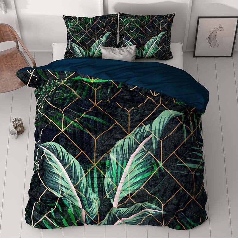 Dekbedovertrek Arisha - Lits-Jumeaux (240x220 Cm) - Zwart Microvezel - Natuur - Manilla - Dekbed-Discounter.nl