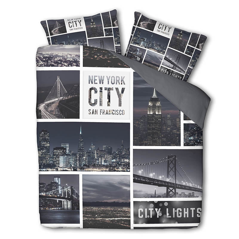 Dekbedovertrek City Lights Eenpersoons (140x200 Cm) Meerkleurig Polyesterkatoen Landschap Fresh And Co - Overtrek - 140x200 Cm (Eenpersoons) - - Dekbed-Discounter.nl