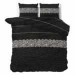 Dekbedovertrek Dervio - Antraciet - Tweepersoons (200x200 Cm) - Antraciet Polyester-katoen - Strepen & Bloemen - Sleeptime Elegance - Dekbed-Discounter.nl