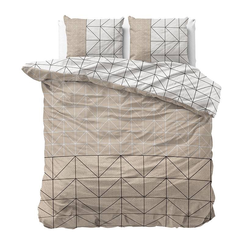 Dekbedovertrek Flanel Geometric - Taupe - Lits-Jumeaux (240x220 Cm) - Taupe & Meerkleurig Flanel - Modern & Patroon - Sleeptime Elegance - Dekbed-Discounter.nl