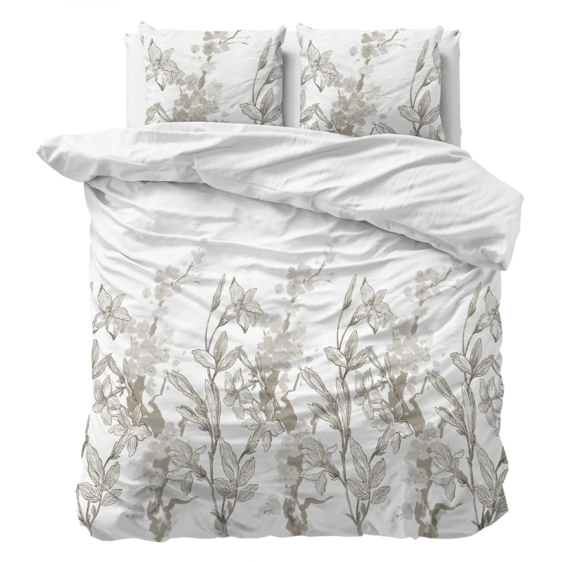 Dekbedovertrek Flynn - Wit - Tweepersoons (200x200 Cm) - Wit Polyester-katoen - Patroon - Sleeptime Elegance - Dekbed-Discounter.nl