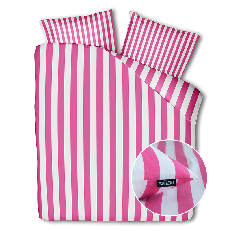 Dekbedovertrek Katoen - Annefleur - Roze - Lits-Jumeaux (240x220 Cm) - Wit & Roze Katoen - Strepen - Fresh And Co - Dekbed-Discounter.nl