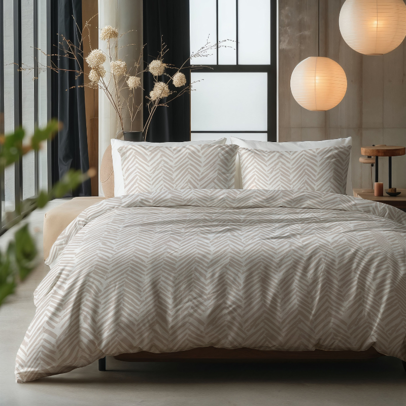 Dekbedovertrek Katoen - Ethnic - Lits-Jumeaux (240x220 Cm) - Beige & Wit Katoen - Abstract - Sleeptime Pure - Dekbed-Discounter.nl