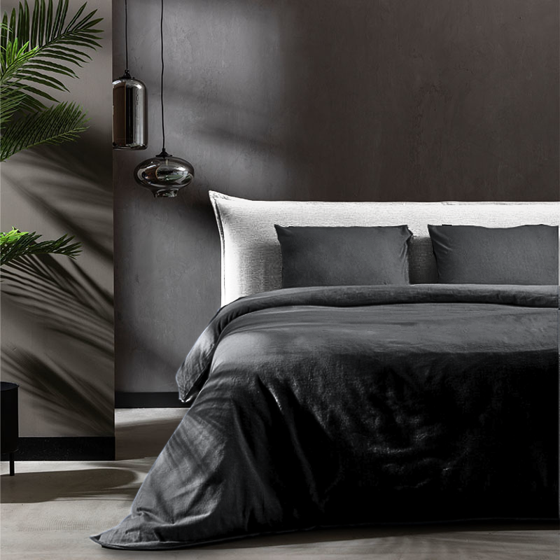 Dekbedovertrek Katoen Flanel Uni Tweepersoons (200x200 Cm) Antraciet Katoen Flanel Effen Fresh And Co - Overtrek - 200x200 Cm (Tweepersoons) - - Dekbed-Discounter.nl