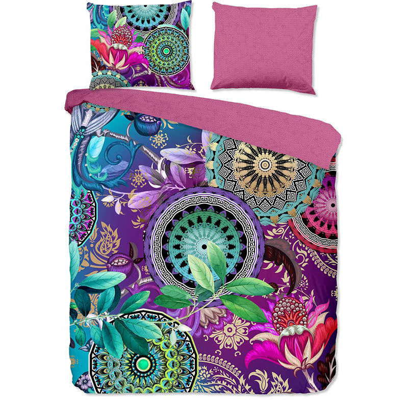 Dekbedovertrek - Katoen-Satijn - Axelle - Lits-Jumeaux (240x220 Cm) - Paars & Meerkleurig Katoen-satijn Katoen - Dieren & Natuur & Bloemen - HIP - Dekbed-Discounter.nl