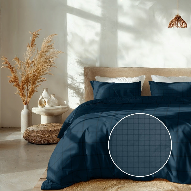 Dekbedovertrek Katoen Satijn Diamante Donker Blauw Eenpersoons (140x200 Cm) Blauw Katoen Satijn Ruiten Heckett Lane - Overtrek - 140x200 Cm - Dekbed-Discounter.nl