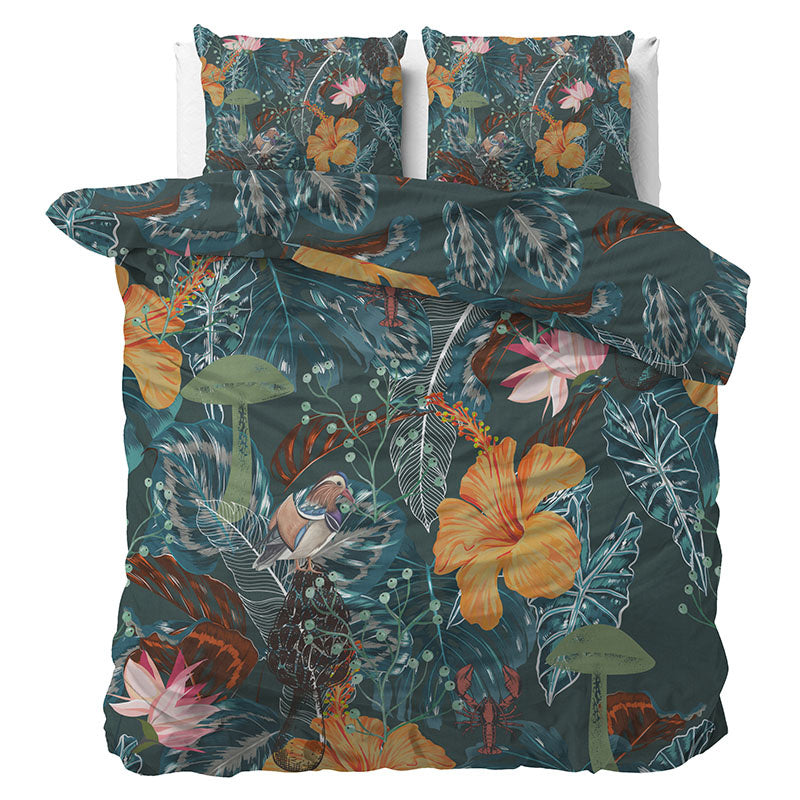 Dekbedovertrek Katoen-Satijn - Donna - Lits-Jumeaux (240x220 Cm) - Groen & Meerkleurig Katoen Katoen-satijn - Bloemen - Manilla - Dekbed-Discounter.nl