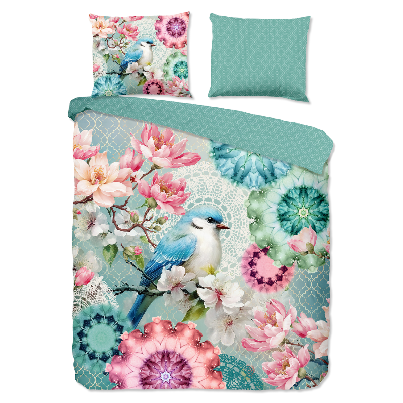 Dekbedovertrek Katoen Satijn Eldisa Tweepersoons (200x200 Cm) Meerkleurig & Roze Katoen Satijn Katoen Dieren & Natuur & Bloemen HIP - Overtrek - - Dekbed-Discounter.nl