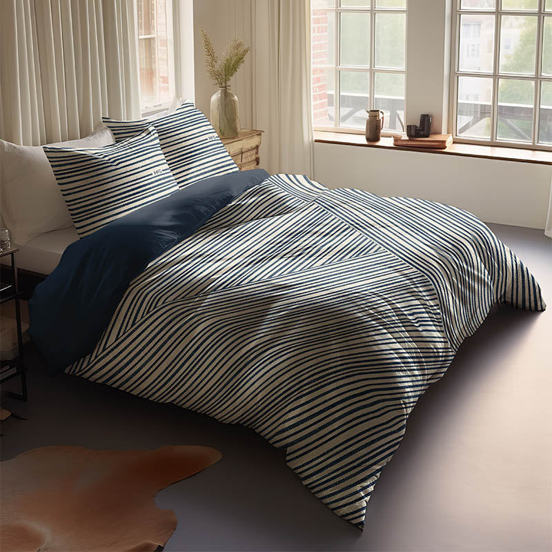 Dekbedovertrek Katoen Satijn Nautic Lines Tweepersoons (200x200 Cm) Blauw & Meerkleurig Katoen Satijn Katoen Strepen & Abstract McGregor - - Dekbed-Discounter.nl