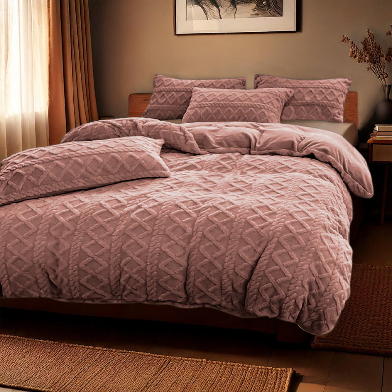 Dekbedovertrek Teddy Jacquard Tweepersoons (200x200 Cm) Roze Microvezel Teddy Patroon Zydante - Overtrek - 200x200 Cm (Tweepersoons) - Zydante - Dekbed-Discounter.nl