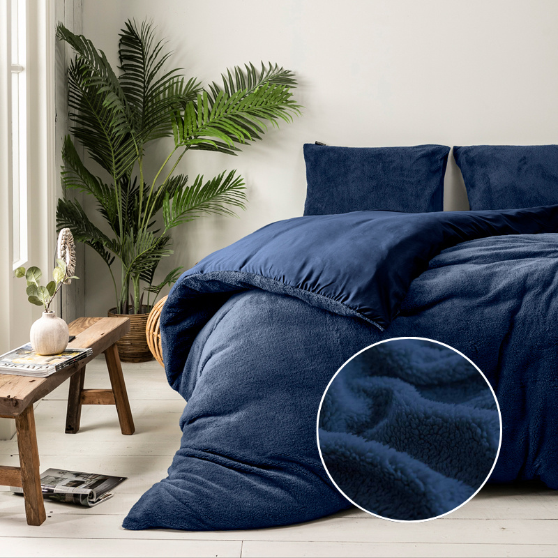 Dekbedovertrek Teddy - Tweepersoons (200x200 Cm) - Navy Microvezel Teddy - Effen - Fresh And Co - Dekbed-Discounter.nl