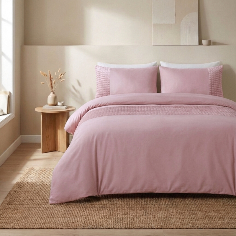 Dekbedovertrek Velvet Band - Roze - Lits-Jumeaux (240x220 Cm) - Roze Microvezel - Effen - Sleeptime - Dekbed-Discounter.nl