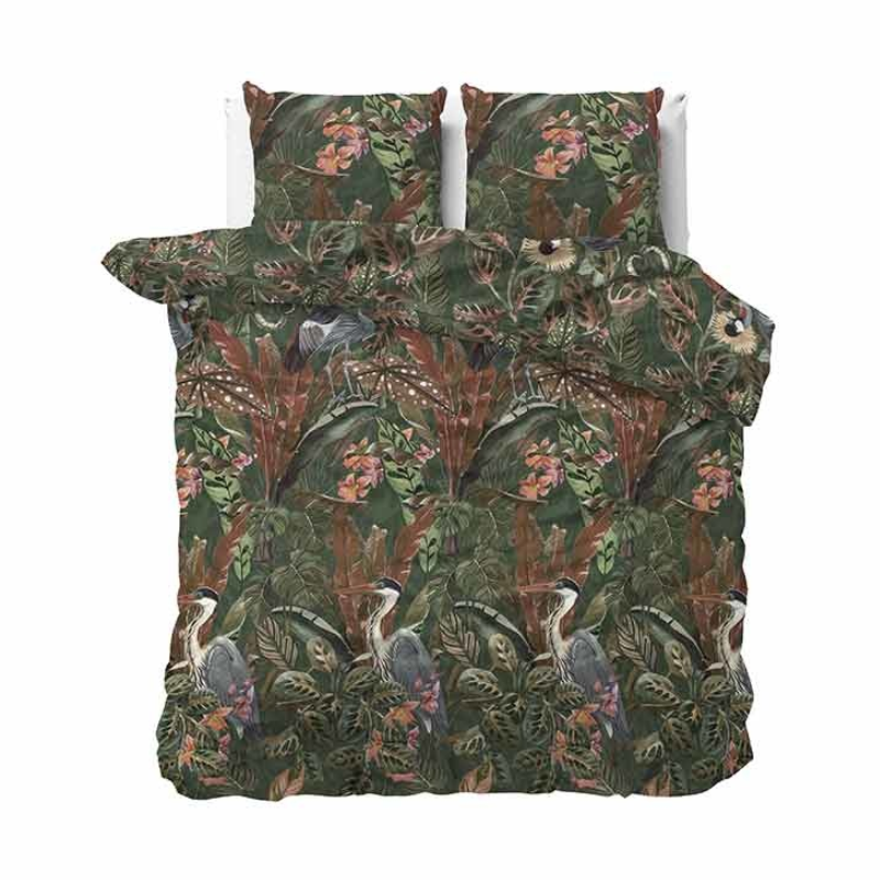 Dekbedovertrek Velvet Lotus Eenpersoons (140x200 Cm) Meerkleurig & Groen Microvezel Natuur & Bloemen & Dieren Manilla - Overtrek - 140x200 Cm - Dekbed-Discounter.nl