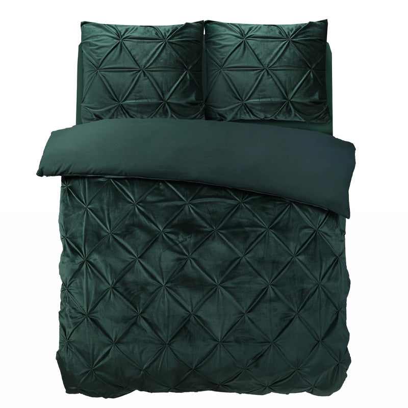Dekbedovertrek Velvet Pintuck - Groen - Lits-Jumeaux (240x220 Cm) - Groen Microvezel - Patroon - Sleeptime - Dekbed-Discounter.nl