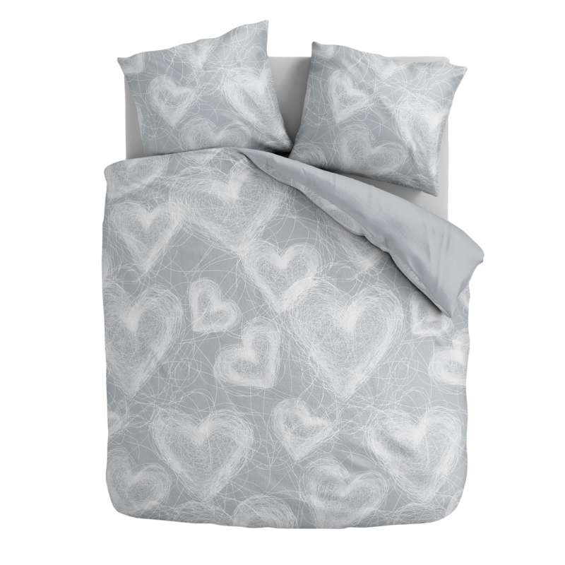 Sale: -60% | Dekbedovertrek Scribble Heart - Lits-Jumeaux (240x220 Cm) - Meerkleurig Microvezel - - Fresh And Co - Dekbed-Discounter.nl