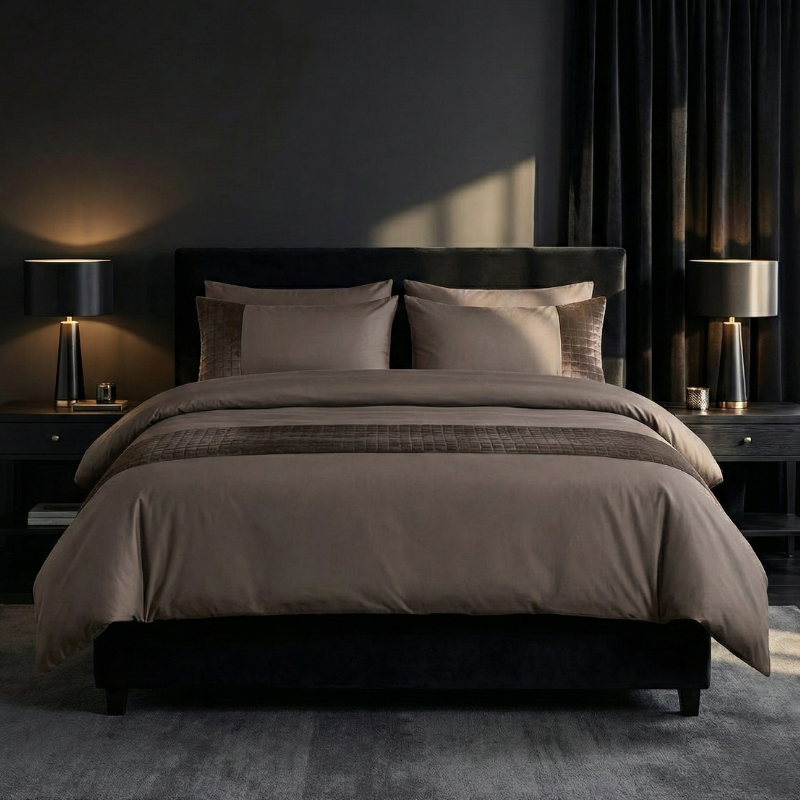 Dekbedovertrek Velvet Band - Taupe - Tweepersoons (200x200 Cm) - Taupe Microvezel - Effen - Sleeptime - Dekbed-Discounter.nl