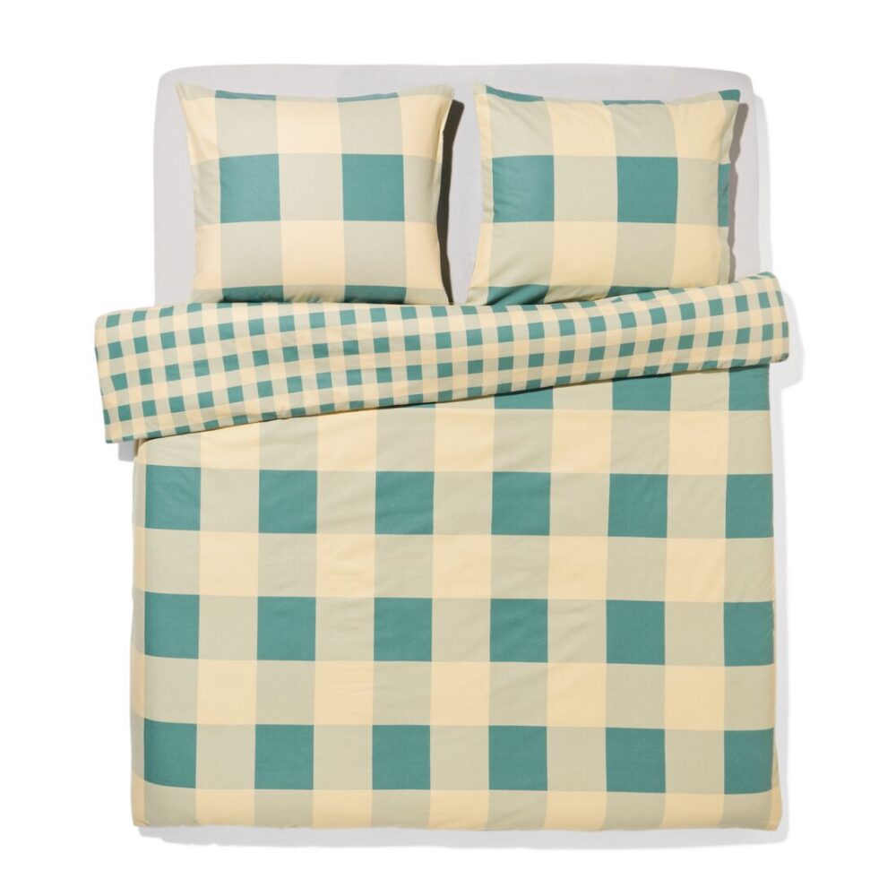 HEMA HEMA Dekbedovertrek 240x200/220cm Flanel Ruiten Groen-beige (groen)