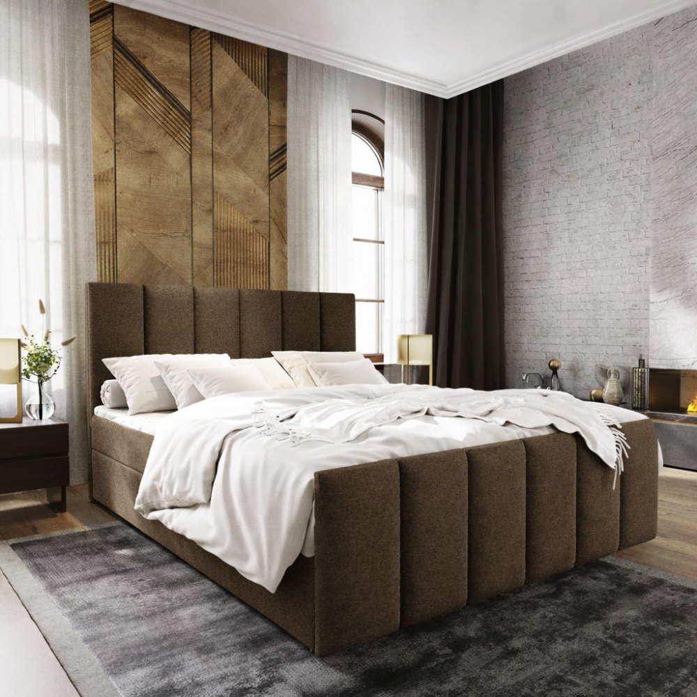 OP=OP Vaste Boxspring Monza 200 x 220 Suede Taupe - Incl. Voetbord + Pocketvering