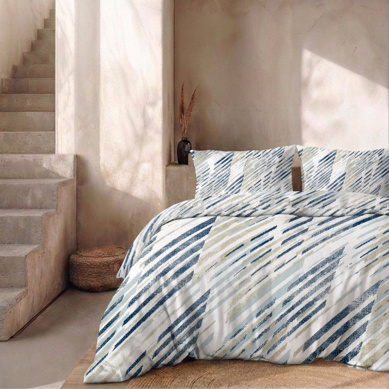 Dekbedovertrek Percale Katoen - Shadow Lines - Tweepersoons (200x200 Cm) - Blauw Percale Katoen - Effen - Presence - Dekbed-Discounter.nl