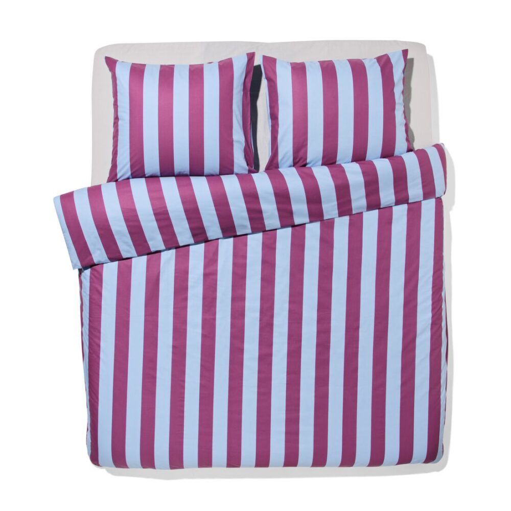 HEMA Dekbedovertrek 200x200/220cm zacht katoen strepen blauw-paars (multi)